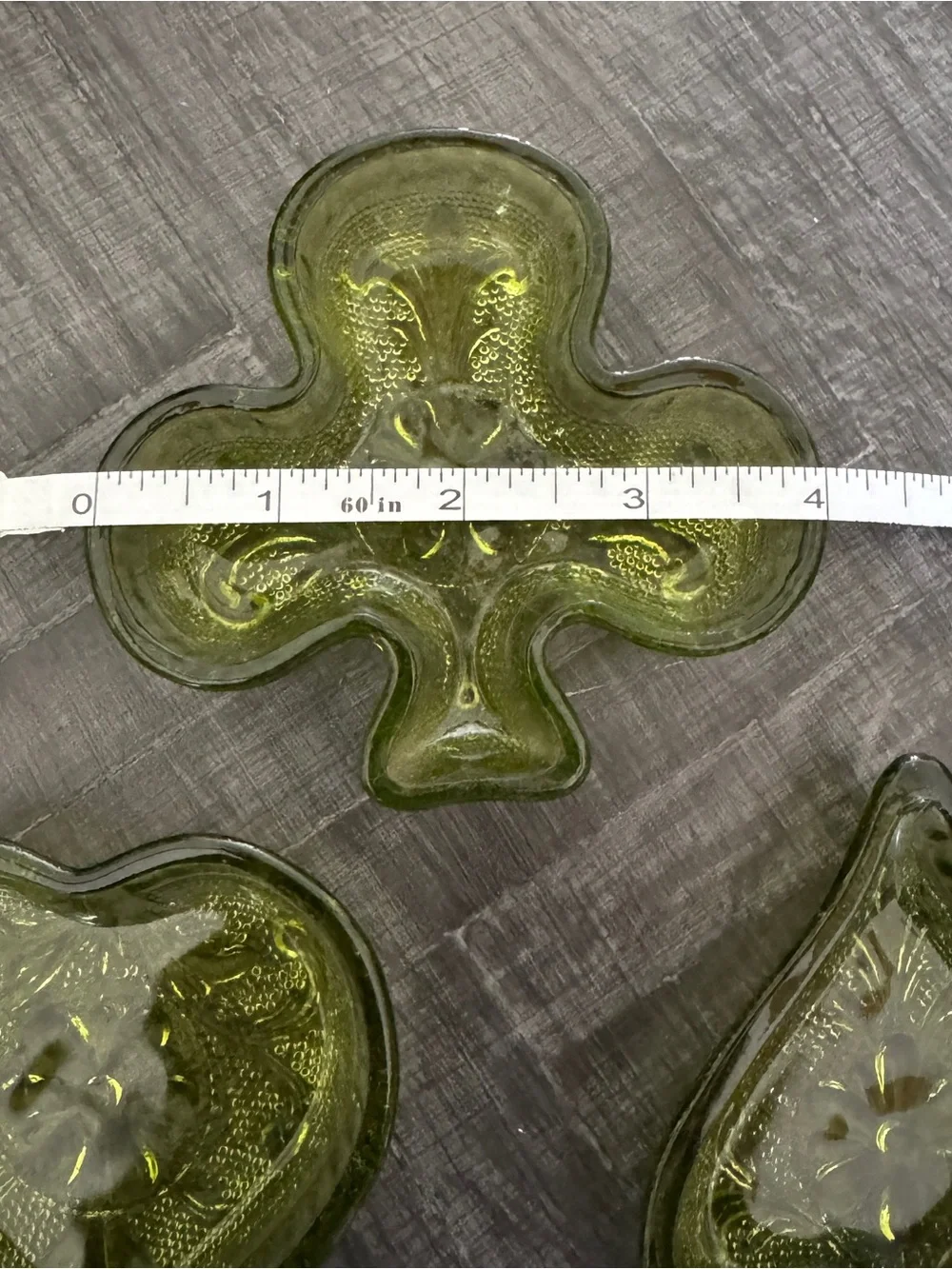 Vintage Indiana Glass Tiara Green Trinket Nut Dish Ashtray Heart Club Spade